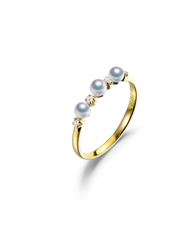 超级迷你日本天女级VA轻奢品牌同款AKOYA天然海水珍珠戒指18K黄金
