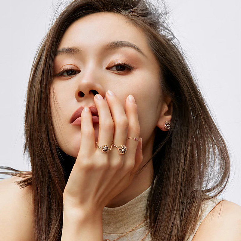 七夕送礼现货D家18K金罗盘戒指幸运八芒星钻石链戒双面戴尾戒女