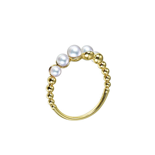 现货akoya海水珍珠迷你小珠戒指18K金女款五珠渐变螺旋排戒花珠戒