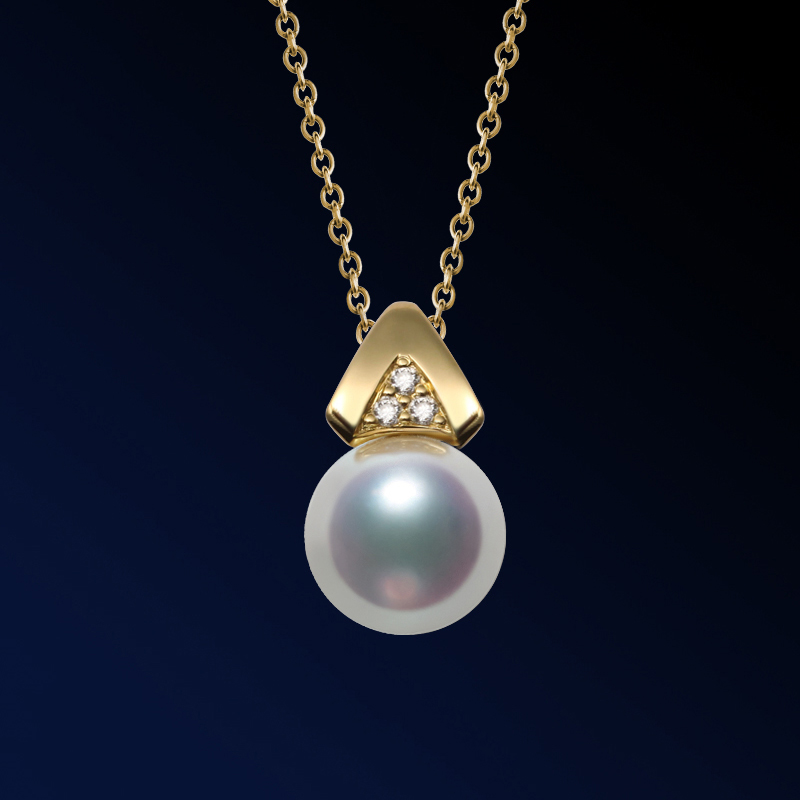 现货18K金日本akoya极光天然海水珍珠项链钻石首饰吊坠珍珠单颗