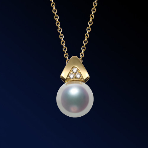 现货18K金日本akoya极光天然海水珍珠项链钻石首饰吊坠珍珠单颗