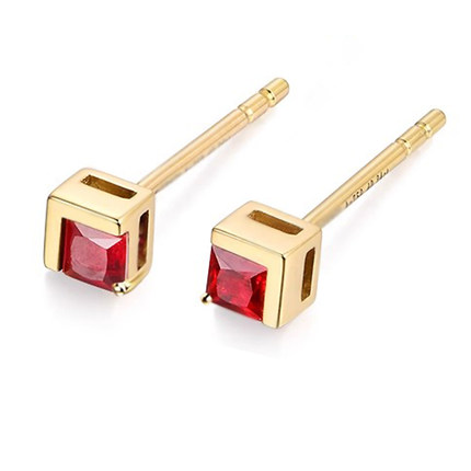 现货天然缅甸鸽血红红宝石耳钉纯18k黄金彩色宝石红宝石耳环高级