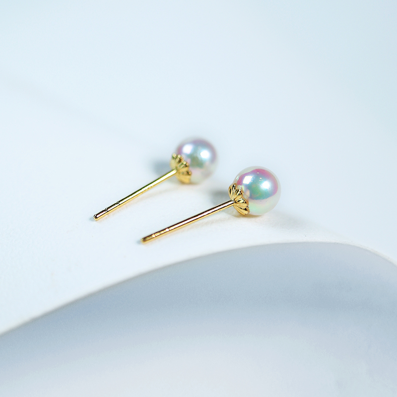 现货养耳洞之选xi有天女越物珠akoya海水珍珠18k金经典珍珠素耳钉