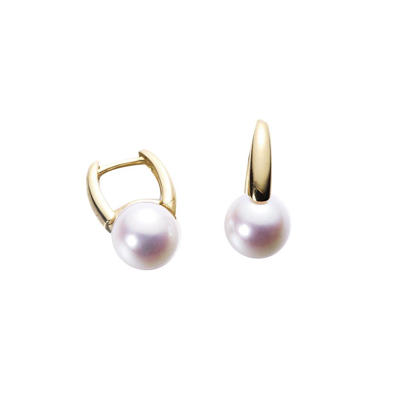 18K经典水桶款日本天然Akoya海水天女珍珠耳钉耳环耳拍耳饰强光