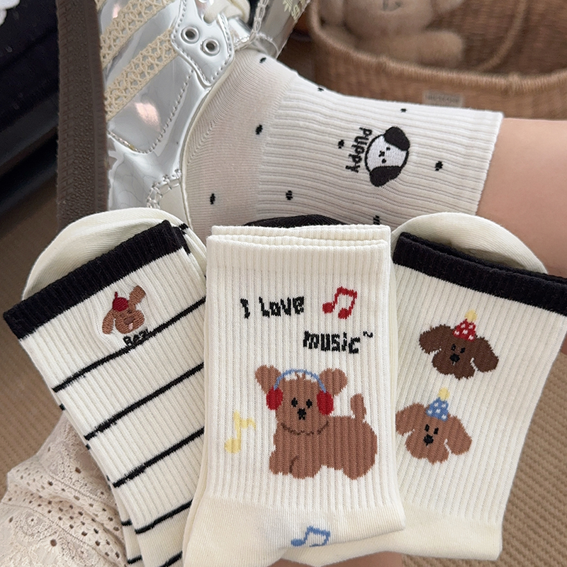 卡通小狗纯棉堆堆袜女