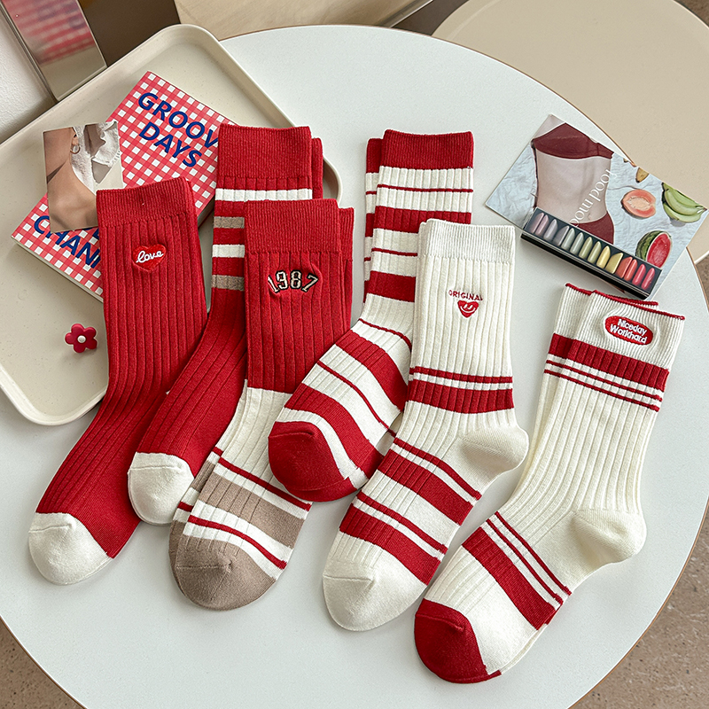 本命年韩版针织棉条纹撞色拼接色