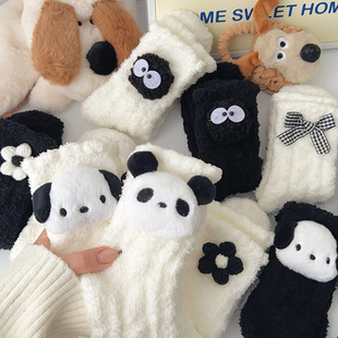 珊瑚绒袜子女可爱加绒加厚冬季保暖毛绒地板袜居家睡眠月子毛毛袜