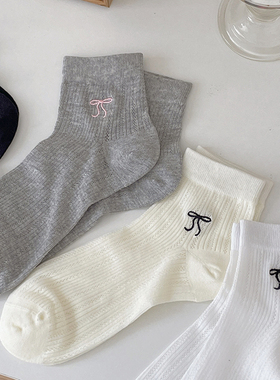 蝴蝶结袜子女短袜夏季薄款芭蕾风网眼透气夏天白色日系短筒中筒袜