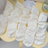 白色堆堆袜子女中筒袜纯棉夏季 ins潮木耳边蕾丝透气夏天长袜 薄款