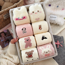 冬季水貂绒袜子女中筒袜可爱卡通澳绒加绒加厚保暖毛绒月子睡眠袜