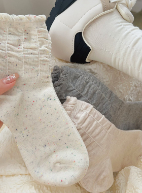白色点子纱褶皱堆堆袜子女中筒袜纯棉ins潮春秋日系夏季薄款花边