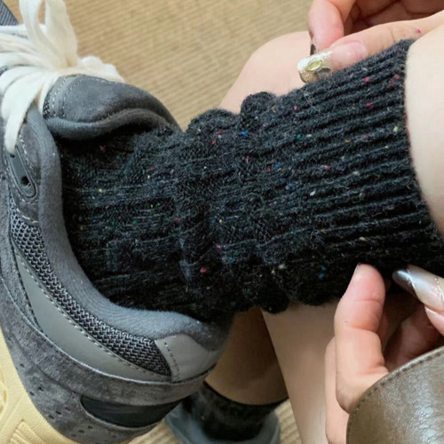 点子纱羊毛袜子女秋冬加厚灰色