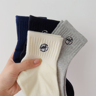 袜子男夏款 刺绣短筒袜女 纯棉中筒潮短袜防臭吸汗篮球白色运动夏季