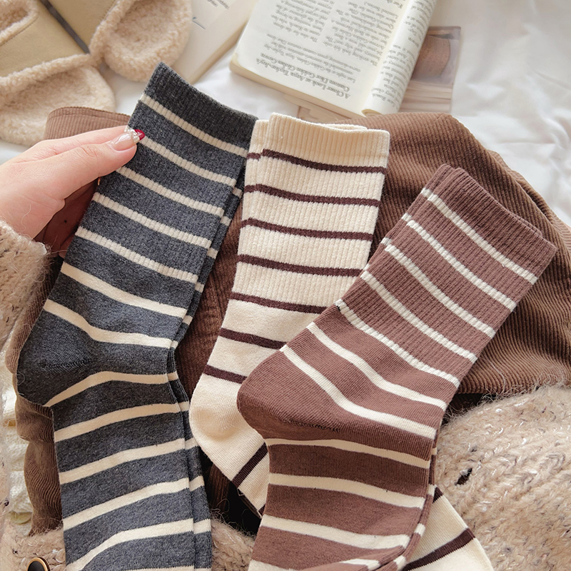 条纹袜子女棉中筒袜外穿
