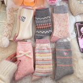 点子纱袜子女中筒袜秋冬加绒加厚保暖女生可爱复古灰色冬天羊毛袜