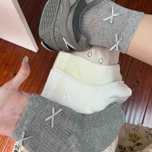 蝴蝶结袜子女夏季薄款无骨中筒袜