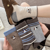 咖色小狗可爱袜子女中筒袜秋冬棉袜ins潮学院风女生卡通长筒长袜