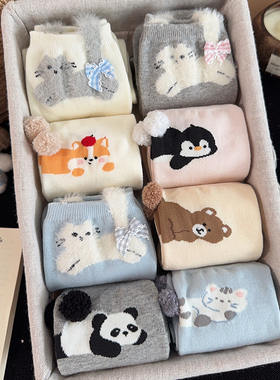 新款袜子女中筒袜秋冬季棉袜趣味学生可爱卡通女生ins潮长筒长袜
