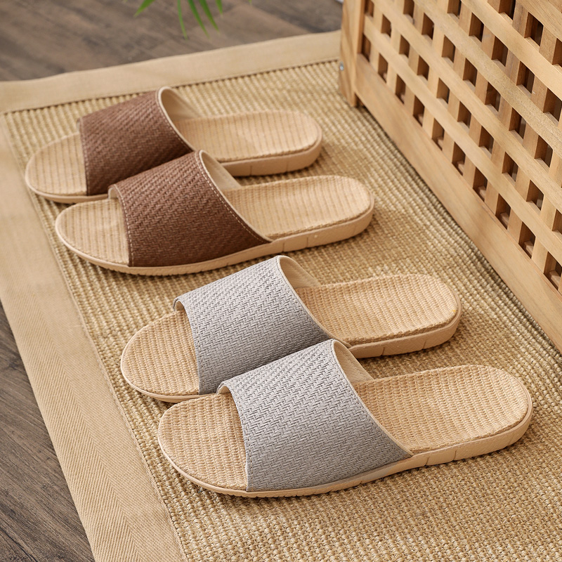 拖她他男士防滑保暖亚麻棉拖鞋