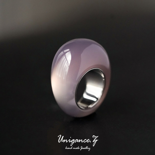 UNIG由观/烟紫荆/天然稀有紫玉髓大宝石S925银戒指小众高级感礼物