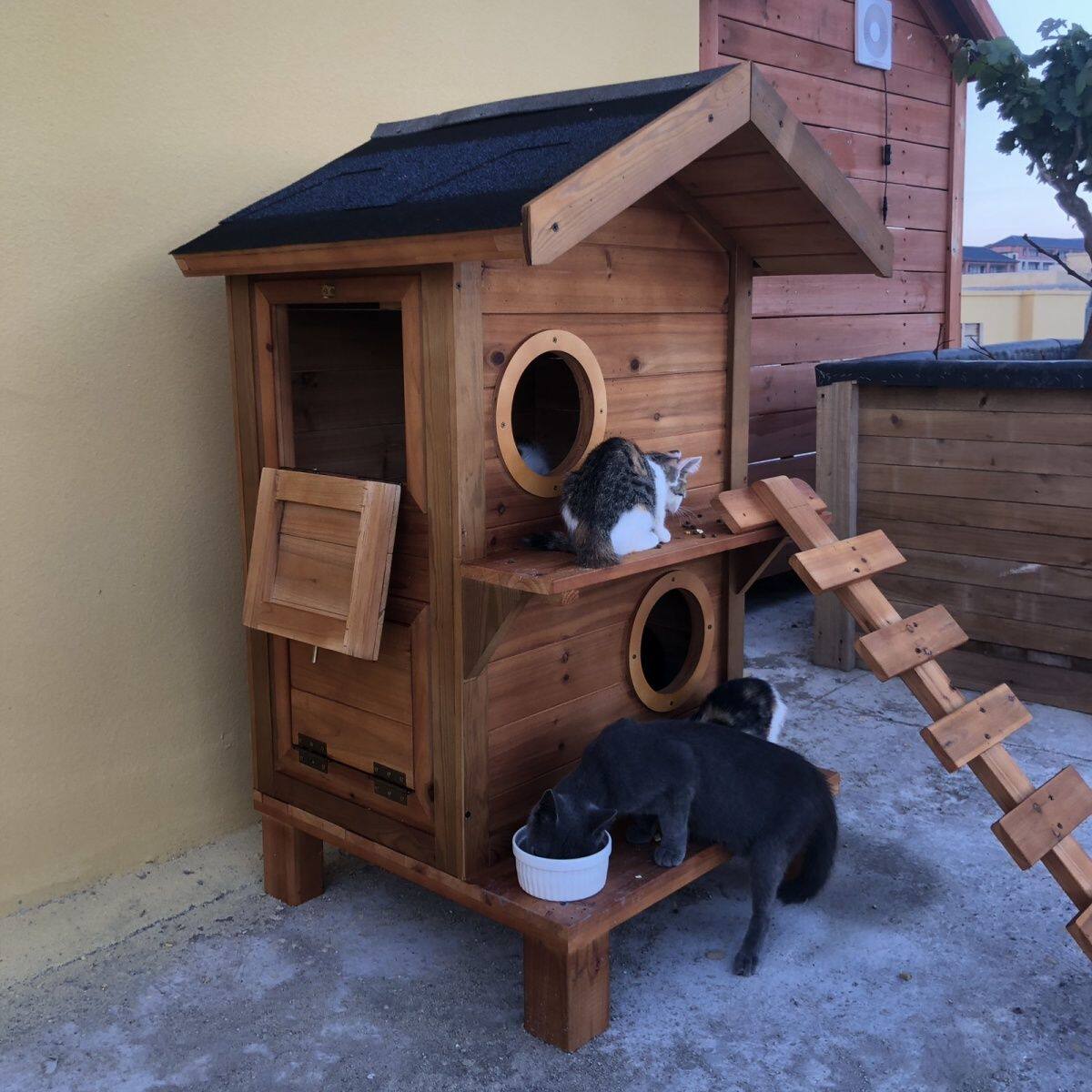 流浪猫户外猫屋室内外猫房别墅双层实木家用四季通用夏季防暑猫窝