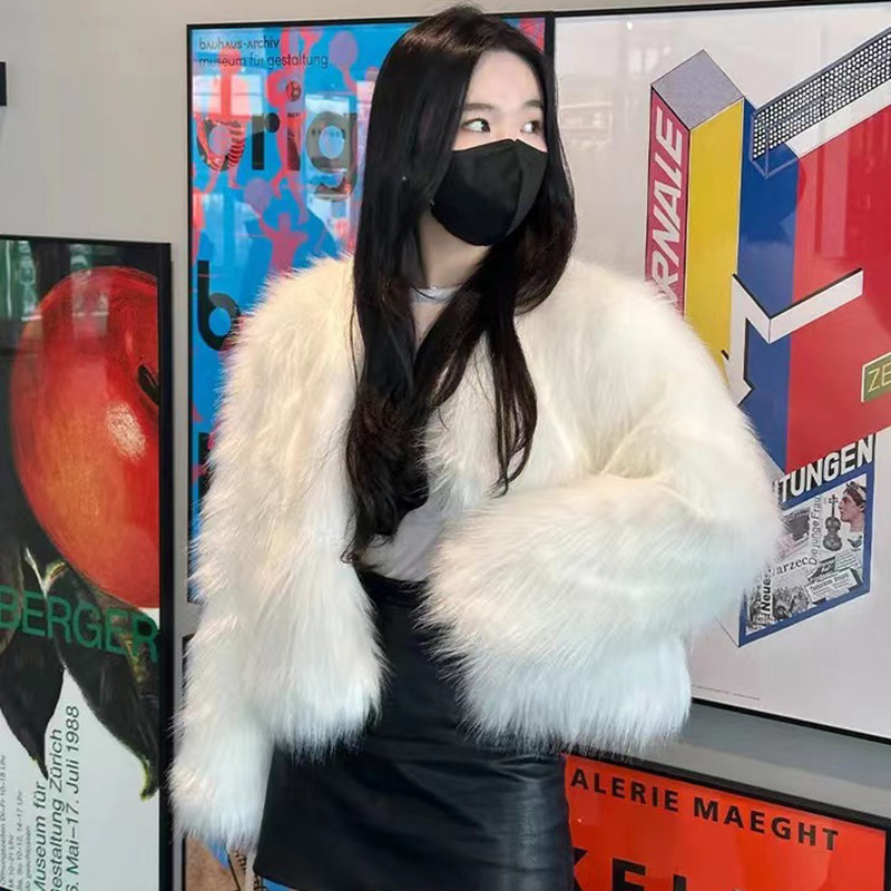 2025新款仿狐狸毛环保皮草短款大衣小香风长毛富家女皮草外套