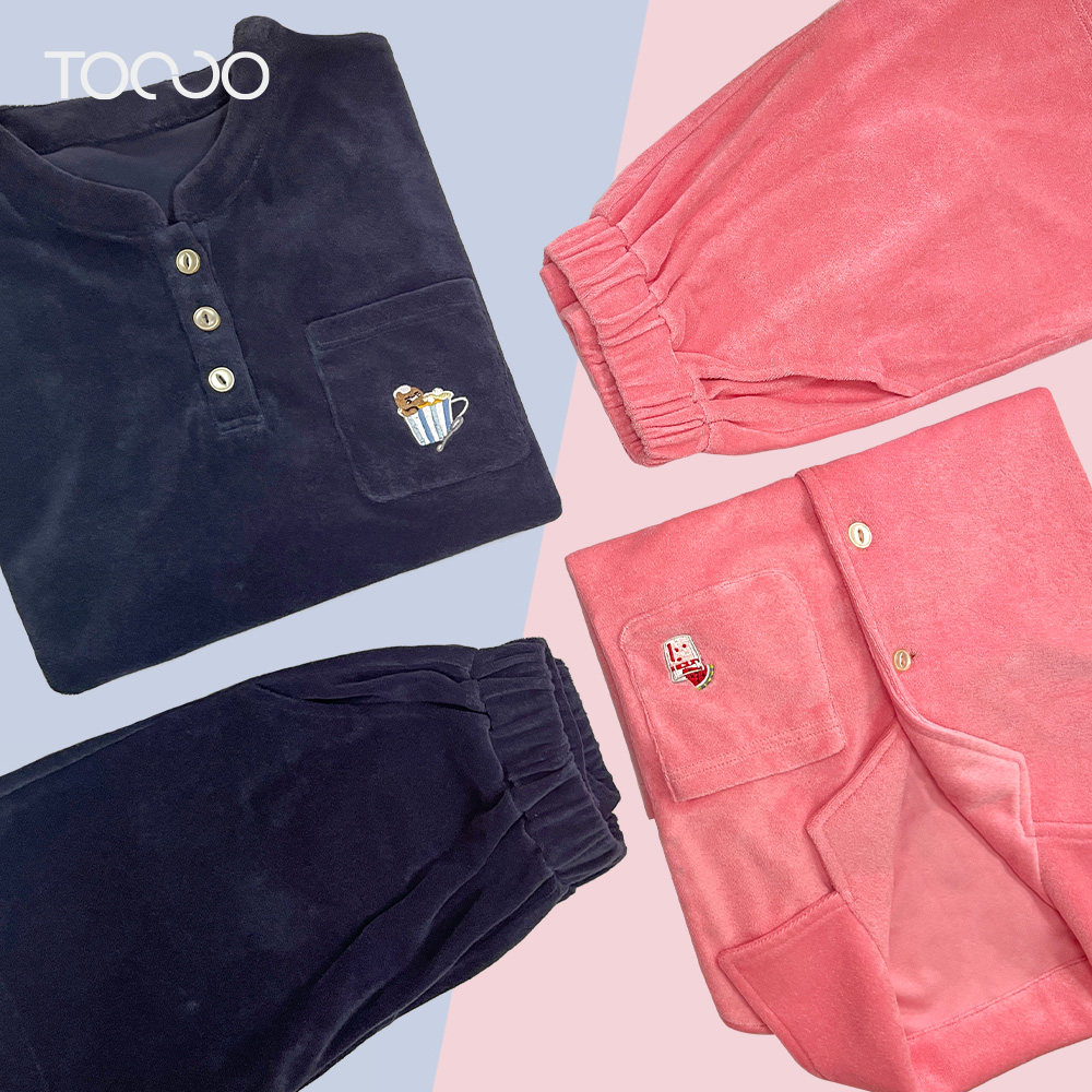 Tocco/洮卡 针织毛圈短款家居服 上衣短裤套装 宽松版型 带刺绣