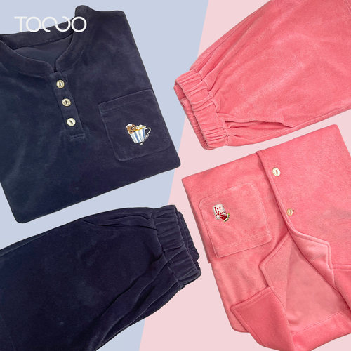 Tocco/洮卡 针织毛圈短款家居服 上衣短裤套装 宽松版型 带刺绣