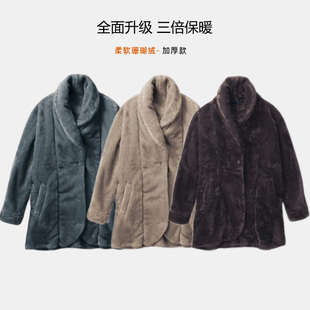 女士睡衣加厚情侣纯色长袖家居服大码珊瑚绒冬季保暖宽松男士上衣