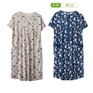 女士睡衣凉感短袖中长款少妇家居服夏季棉绸薄款宽松圆领大码睡裙