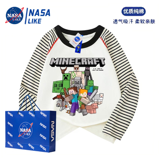 NASA联名我的世界男童秋款假两件纯棉长袖T恤儿童潮酷打底衫上衣