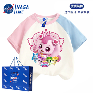 NASA联名奇妙萌可卡通印花短袖 新款 女童装 纯棉上衣潮 T恤2026夏季