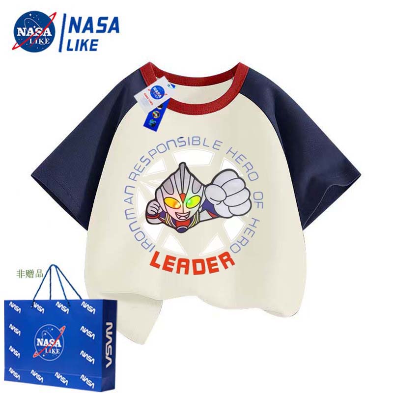 NASA儿童发光奥特曼衣服纯棉短袖t恤2025新款男童轻拍亮灯上衣潮