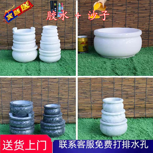 汉白玉石香炉家用天然石材大理石雕墓地祭祀供奉烛台花瓶狮子包邮