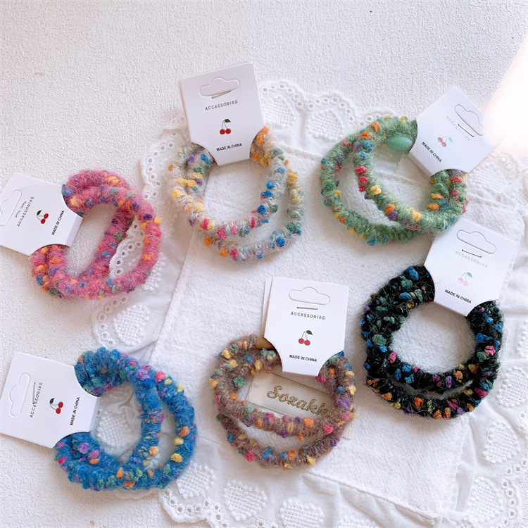 秋冬新款彩色毛绒发圈甜美女孩扎马尾橡皮筋头绳不伤发丸子头发绳