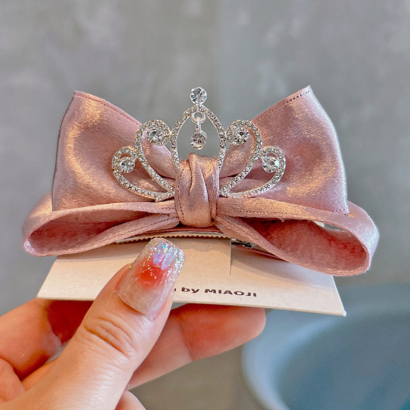 韩版PU质感儿童蝴蝶结皇冠发夹女童宝宝发卡公主头饰丝绒红色发饰