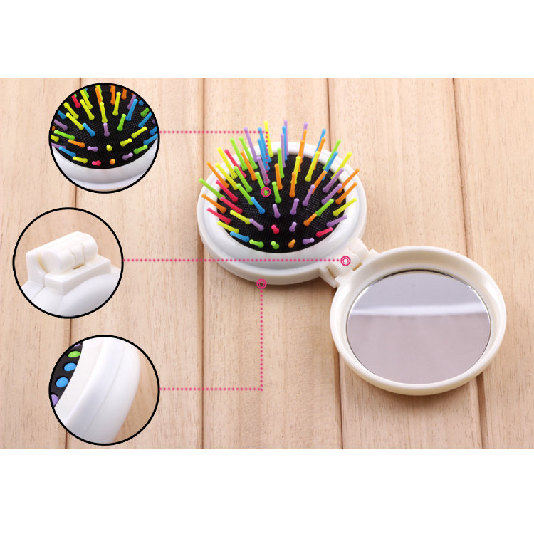 韩国迷你糖果色翻盖式气囊梳子 创意便携式化妆镜子折叠梳子两用