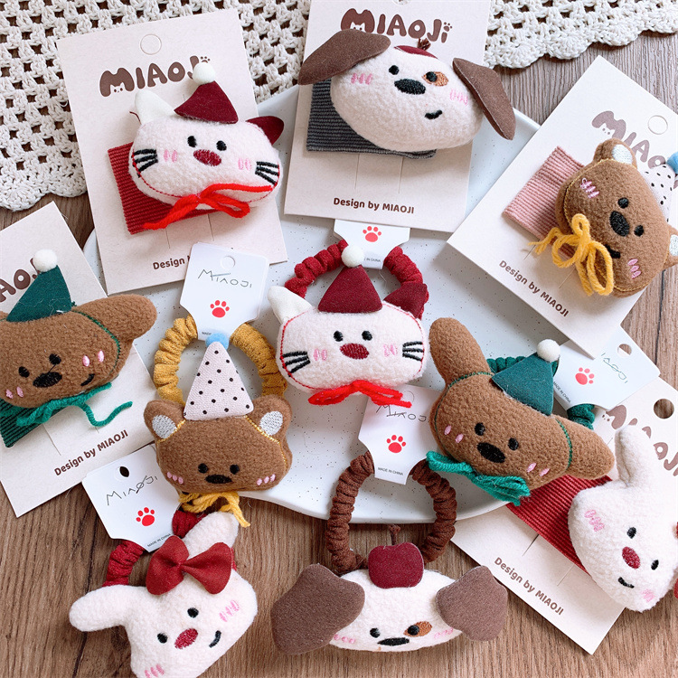 儿童可爱卡通毛绒小熊发夹侧边碎发BB夹小女孩扎马尾皮筋发圈头绳