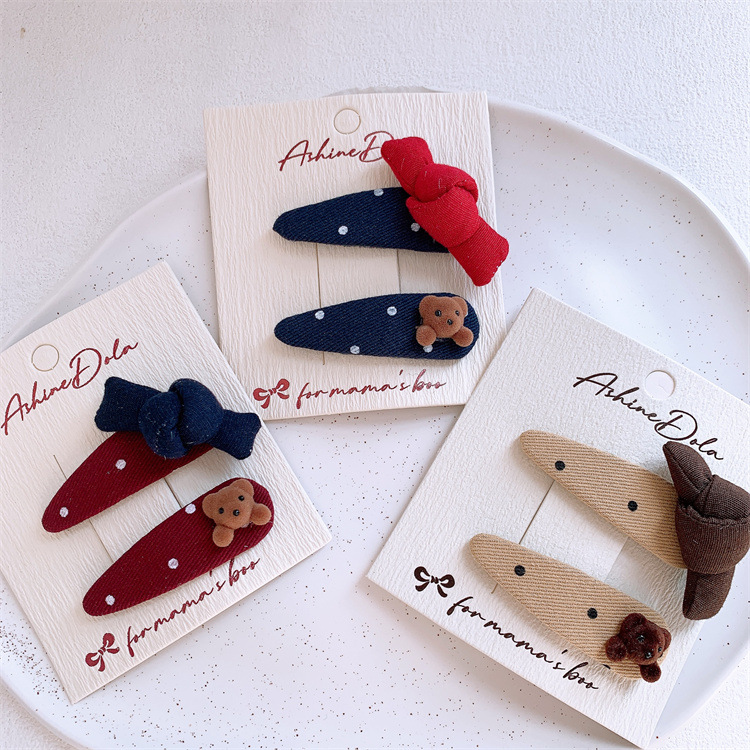 儿童布艺蝴蝶结波点发夹可爱女童卡通小熊发卡侧边刘海夹碎发BB夹