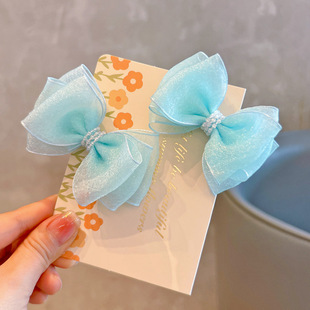 2026新款网纱韩版三层蝴蝶女童发夹皮筋公主头饰雪纱儿童发饰发圈