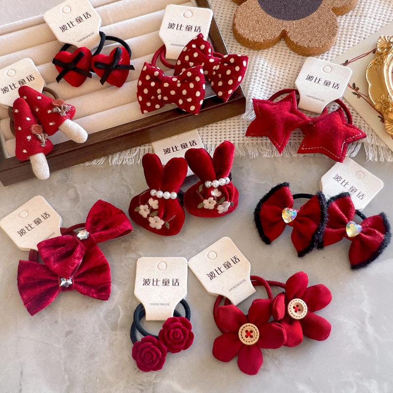 新款韩系新年酒红系波点蝴蝶结兔子儿童发圈宝宝发绳儿童发饰头饰,童装/婴儿装/亲子装,发饰,淘宝优惠券,粉丝福利购,淘宝优惠卷