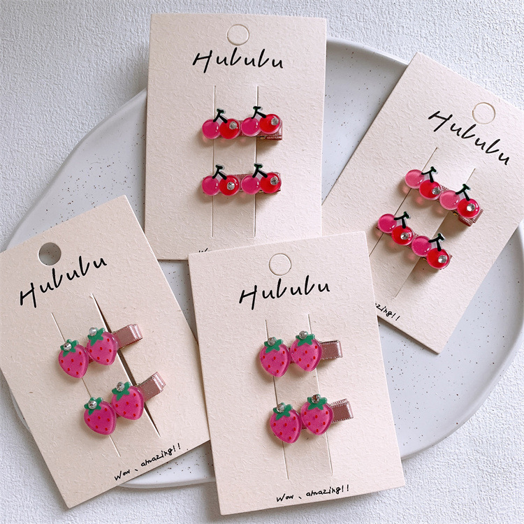 新款儿童亚克力水果草莓发夹可爱女童刘海夹宝宝碎发边夹发卡头饰