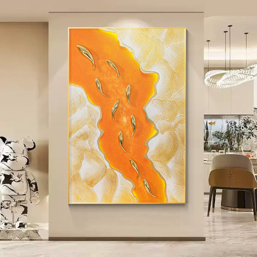现代轻奢入户玄关装饰画高级感九鱼图立体实物壁画走廊过道墙挂画