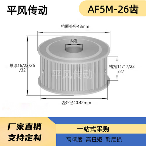 26齿5M齿两面平同步轮槽宽11皮带轮带轮AF型同步皮带轮26P5M100-A