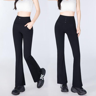 打底裤 前后口袋高腰弹力外穿显瘦喇叭裤 微喇鲨鱼裤 2026女春夏新款