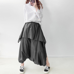 23春秋季新款原创设计个性棉麻大裆裤裙裤大码女吊裆裤宽松阔腿裤