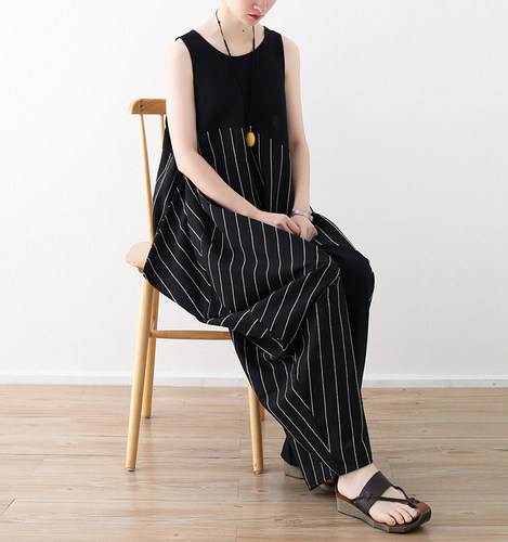 女文艺棉麻不规则连衣裤连体裤