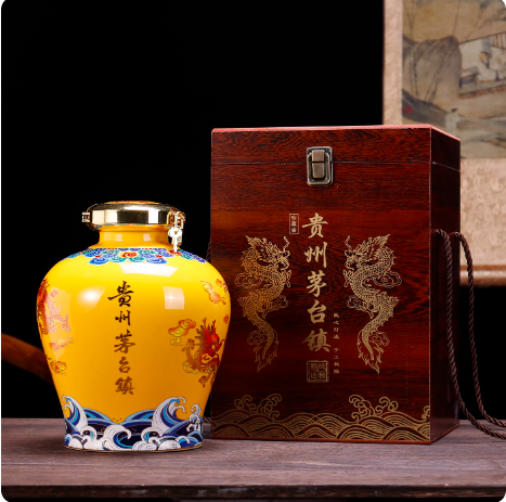 景德镇陶瓷酒瓶5斤装贴花纸龙腾盛世空坛贵州茅台镇配套木盒2.5L