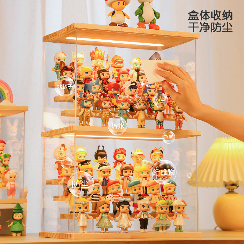 盲盒收纳展示柜带灯亚克力创意透明防尘泡泡玛特多层置物架可定制