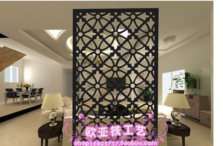 客厅欧式铁艺雕花玄关隔断烤漆铁板金属屏风镂空隔断屏风餐厅花格